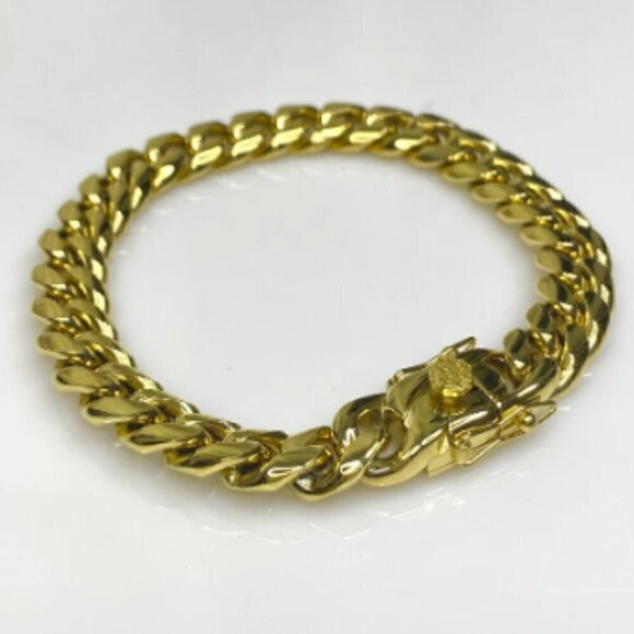 Miami Cuban Curb Link Chain Bracelet 316L Gold Plated Stainless Steel - Picture 9 of 12